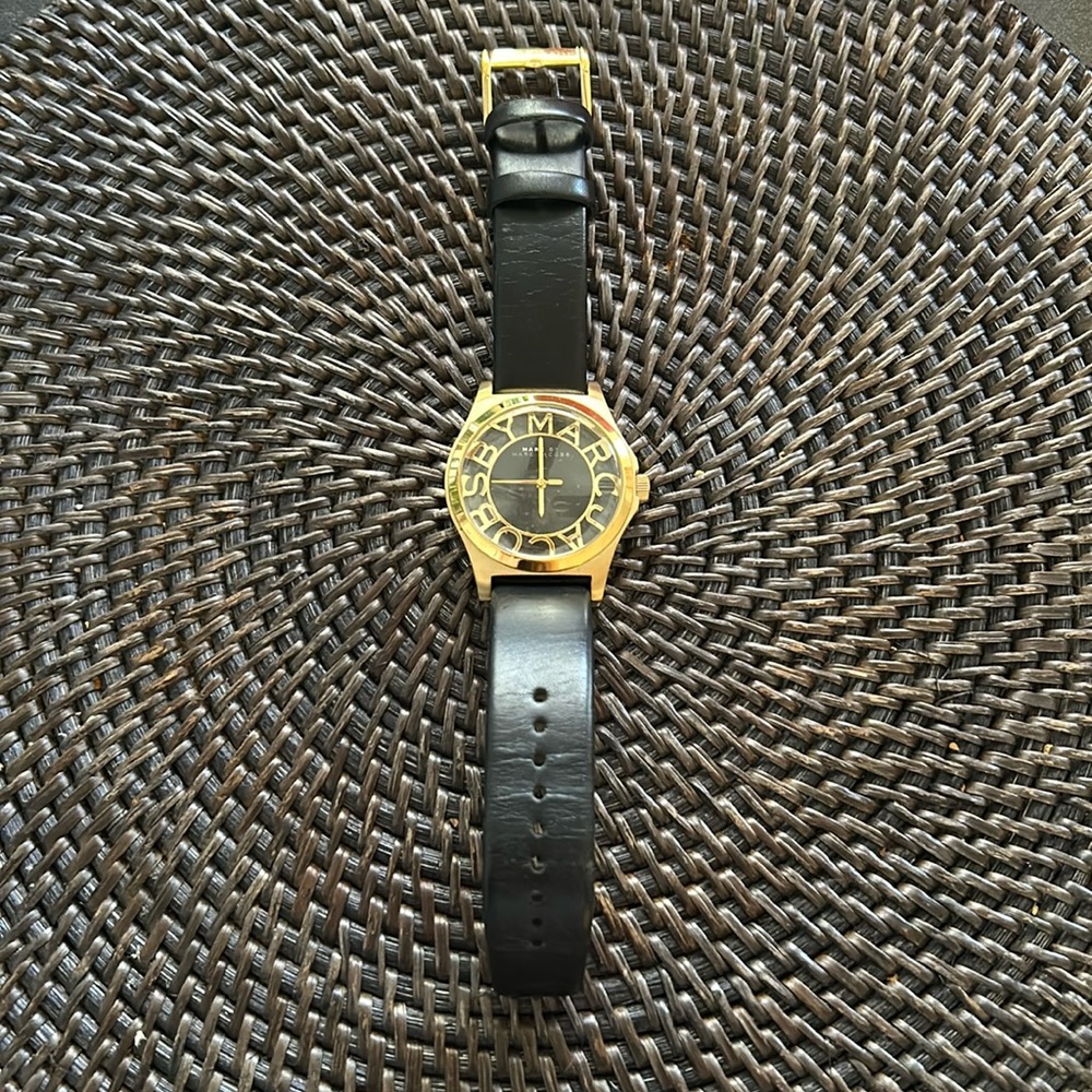 Marc Jacobs Women’s Watch with Black Genuine Leather Strap & Gold Detail